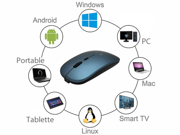 Souris sans fil rechargeable avec fonction bluetooth 5.2 et RF bleu gris