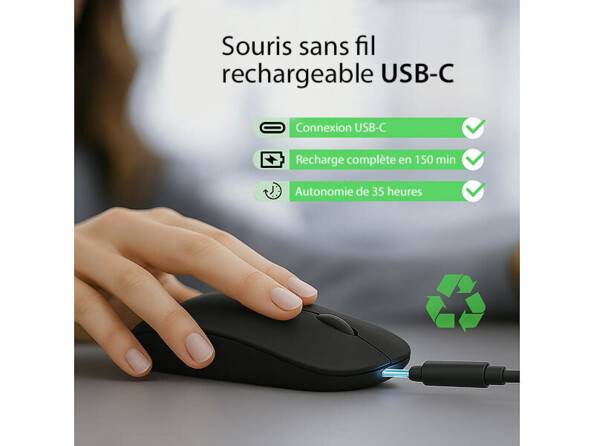 Souris sans fil rechargeable avec fonction bluetooth 5.2 et RF