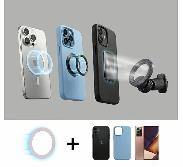 Support smartphone magnétique compatible Magsafe pour grille de ventilation mis en situation avec différents smartphones