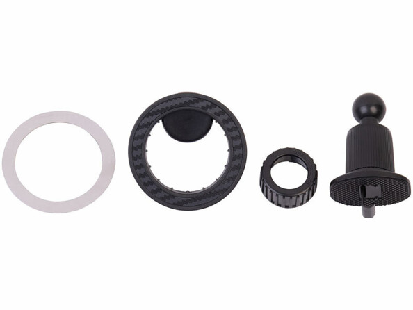 Support smartphone magnétique compatible Magsafe pour grille de ventilation vue éclatée avec anneau magnétique autocollant