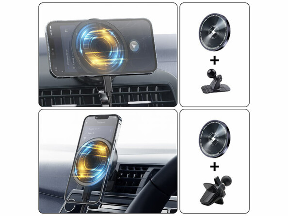 Support smartphone magnétique grille de ventilation compatible Qi et MagSafe