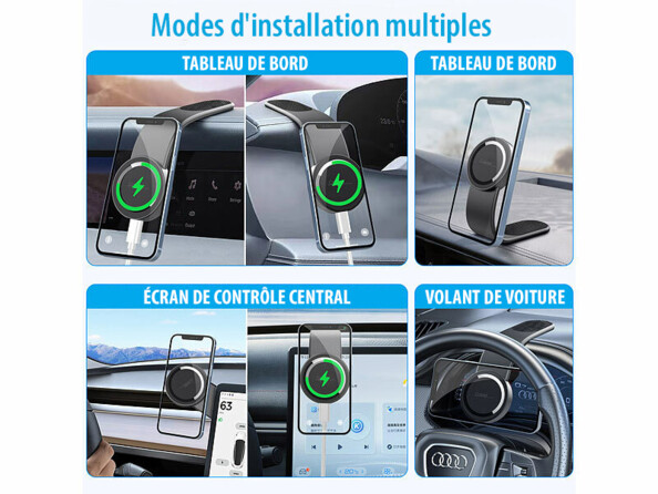 Support smartphone pour voiture avec chargeur compatible MagSafe et Qi