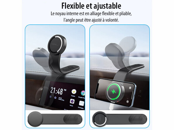 Support smartphone pour voiture avec chargeur compatible MagSafe et Qi