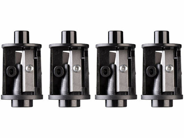 Taille crayon à lames interchangeables : avec 2 lames de rechange pour crayons fins et 2 lames de rechange pour crayons épais