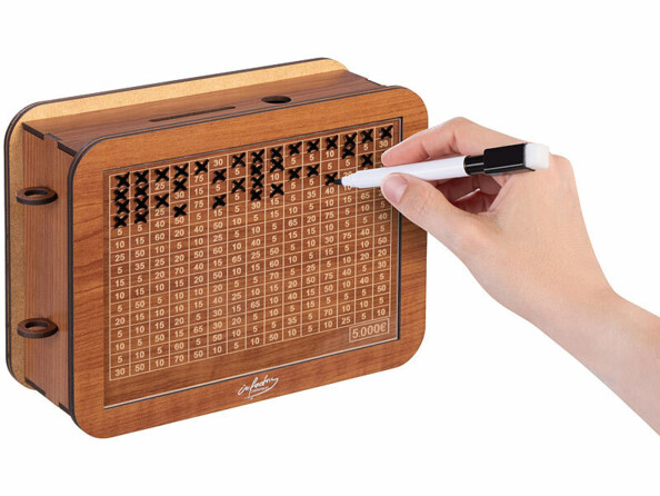 Tirelire à cocher en bois avec marqueur