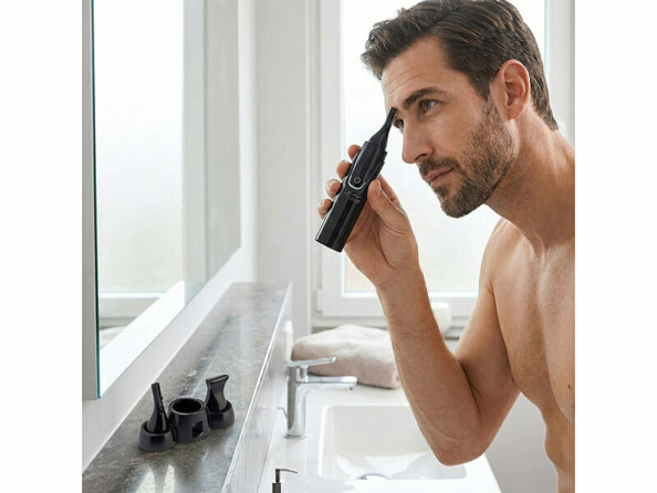 Tondeuse barbe et poils de nez rechargeable mannequin taille le contour du sourcil