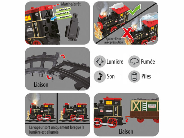 Petit train électrique à vapeur sur rail avec son et lumière