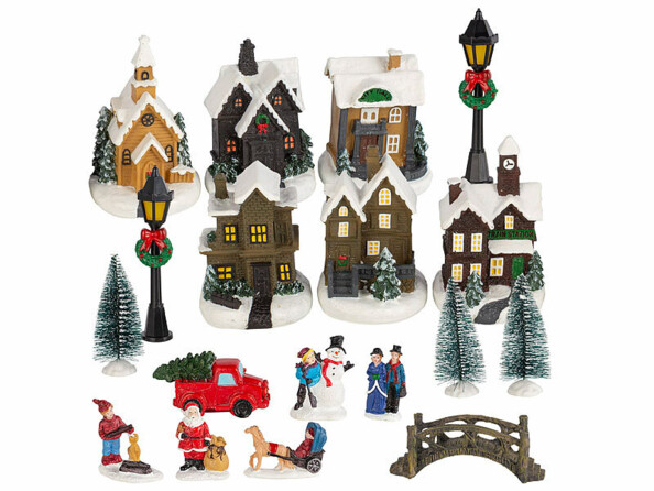 Village miniatures décoratif lumineux à piles 25 pièces