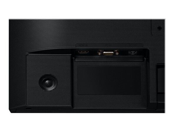 Zoom sur le panneau de connectique situé à l'arrière du moniteur avec prise HDMI 1.4 femelle, prise VGA (D-Sub) femelle et entrée DC 14 V