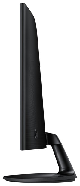 Côté gauche du moniteur incurvé Samsung coloris noir avec pied de support amovible et inclinable