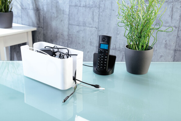 2 boîtes de rangement pour multiprise - Aspect bois de noyer - 23 cm