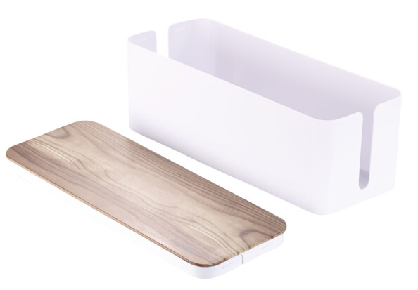 box de rangement de câblages pour organisation de bureau avec imitation parquet noyer