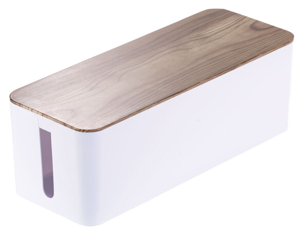 grande boite range-câble avec couvercle aspect bois parquet Callstel