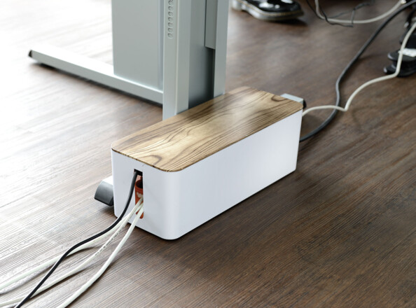 2 boîtes de rangement pour multiprise - Aspect bois de noyer - 39 cm