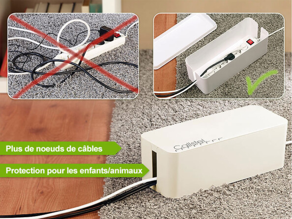 Grande boîte de rangement pour multiprise munie de patins en mousse