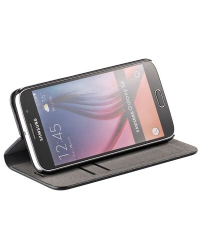 Étui folio en cuir véritable avec range-cartes pour Galaxy S6 - Noir