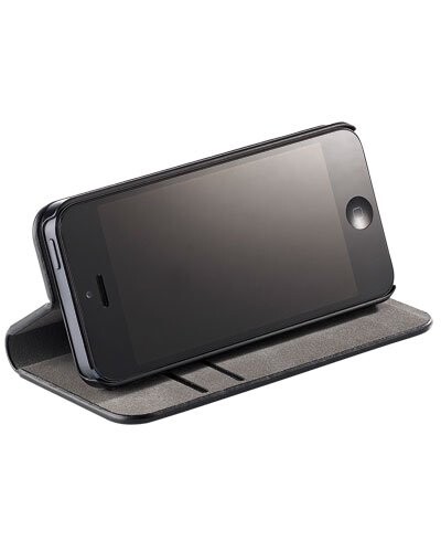 Étui folio en cuir véritable avec range-cartes pour iPhone 5 / 5S / SE - Noir