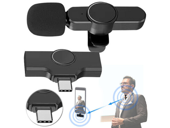 Mini microphone sans fil pour appareils avec connecteur USB-C mise en situation conférence