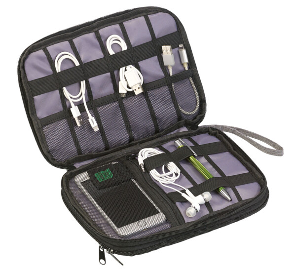 Pochette avec 9 compartiments pour câbles, écouteurs, clés USB, etc.