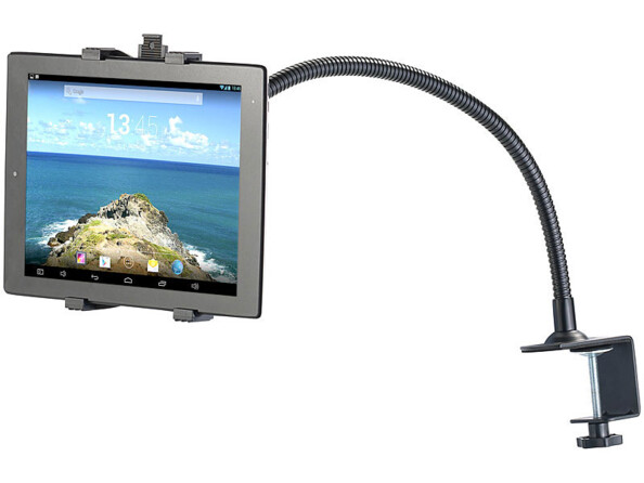 Support de bureau à col de cygne maintient le smartphone ou la tablette en place en toute sécurité