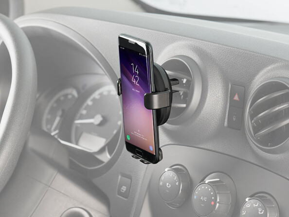 Support smartphone & chargeur intégré 2 A / 10 W compatible Qi sur grille de ventilation