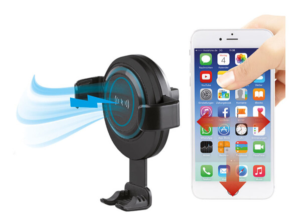 Support smartphone & chargeur intégré 2 A / 10 W compatible Qi sur grille de ventilation