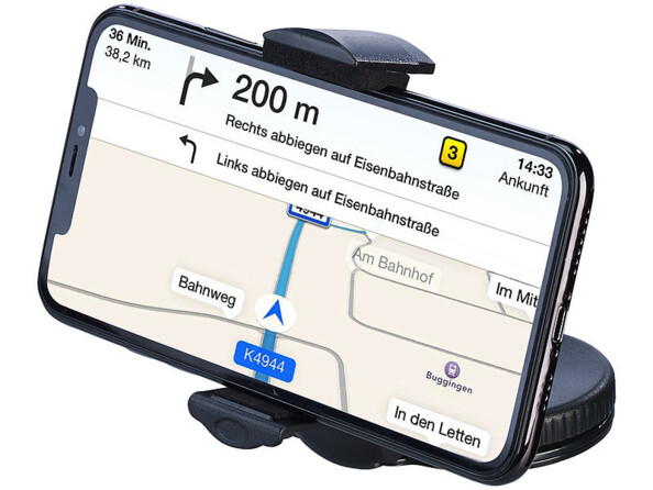 Support smartphone pour voiture avec ventouse Ø 60mm mise en situation avec smartphone