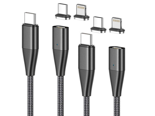 2 câbles USB-C vers USB-C et Lightning avec fiches magnétiques - 1,80 m