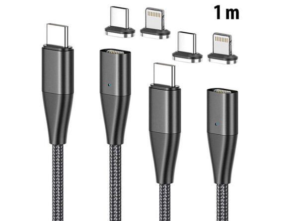 2 câbles USB-C vers USB-C et Lightning avec fiches magnétiques - 1 m
