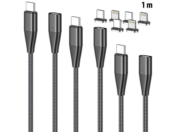 3 câbles USB-C vers USB-C et Lightning avec fiches magnétiques - 1 m