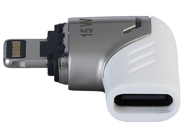 Adaptateur coudé Lightning avec embout magnétique 15W vue de coté