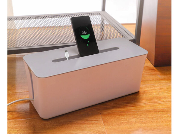Boîte de rangement pour multiprise avec support smartphone - coloris blanc