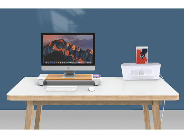 Boîte de rangement pour multiprise avec support smartphone - coloris blanc