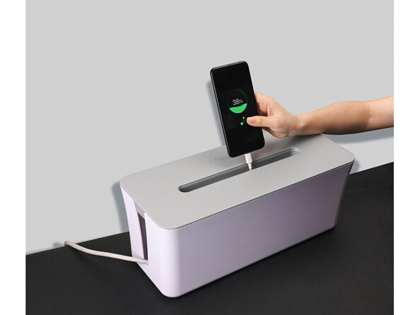 Boîte de rangement pour multiprise avec support smartphone - coloris blanc
