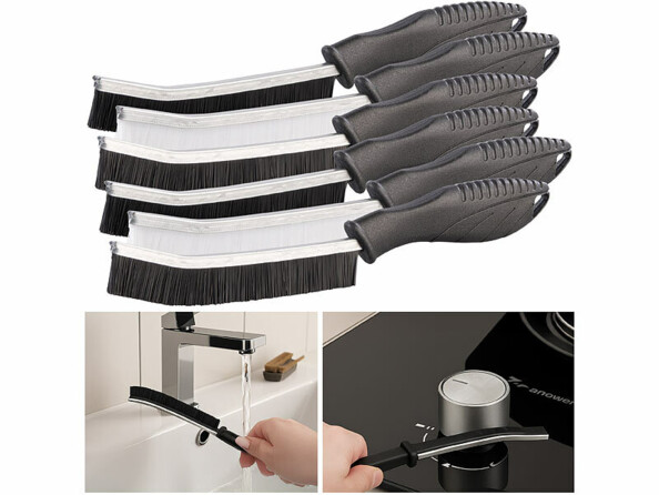 6 brosses à poils durs pour coins et fentes avec mise en situation