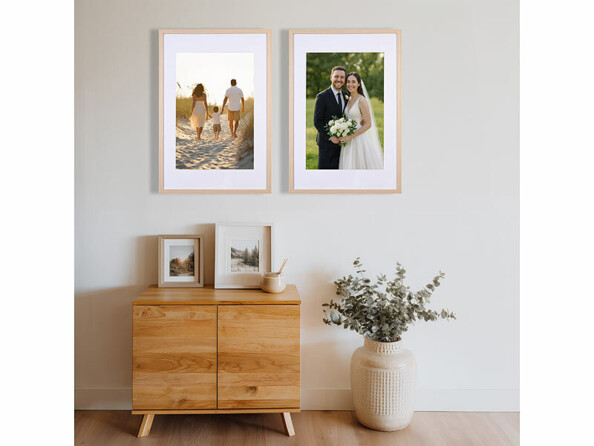 2 cadres photo en bois 40 x 60 cm avec verre acrylique - aspect chêne clair
