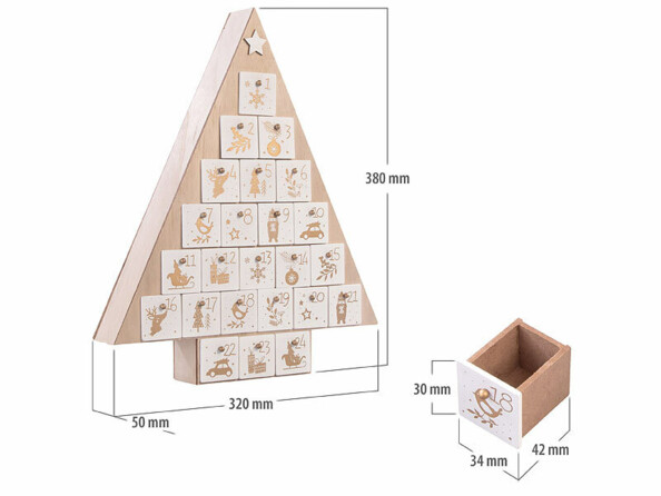 Calendrier de l'Avent réutilisable en bois sapin