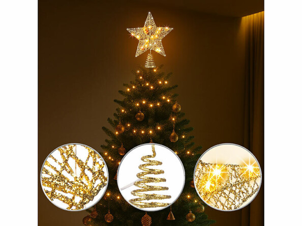 Étoile lumineuse dorée 20 LED pour sapin de Noël