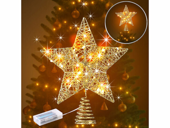Étoile lumineuse dorée 20 LED pour sapin de Noël