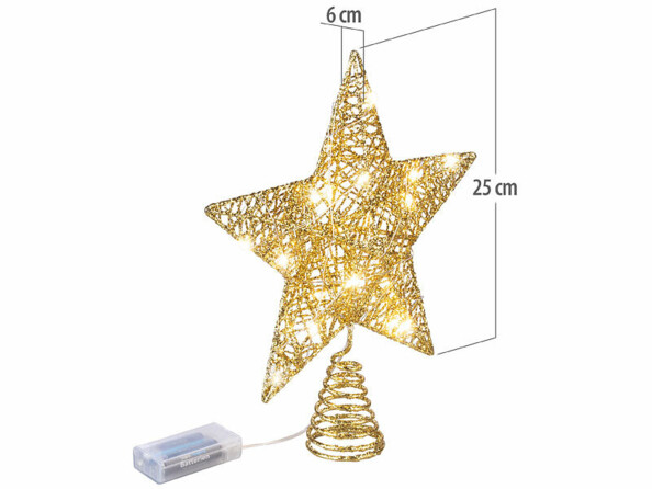 Étoile lumineuse dorée 20 LED pour sapin de Noël