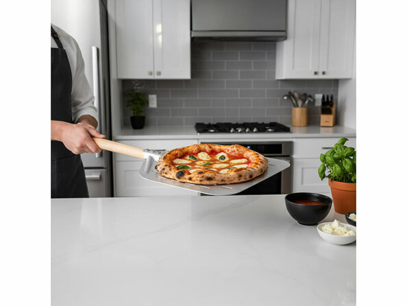 Pelle à pizza Ø 30 cm perforée en aluminium et bois