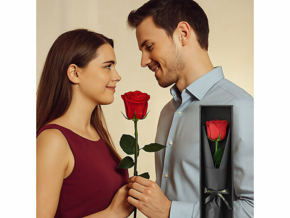 Rose éternelle avec tige - rouge