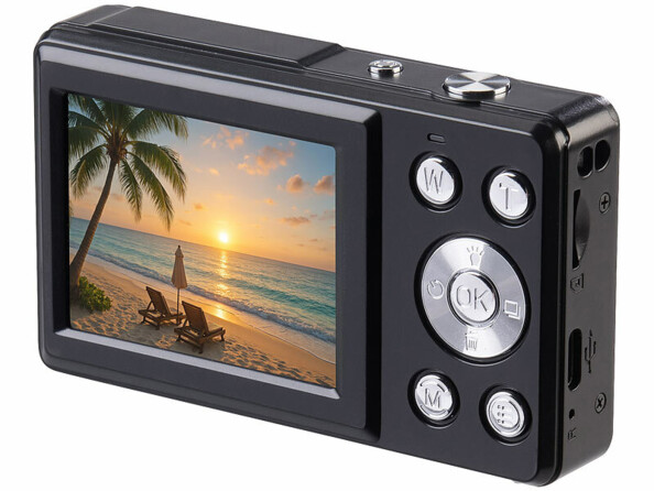 appareil photo 4 K mode selfie vu de dos avec photo de plage sur lécran principal