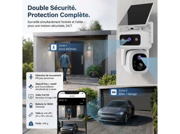 Caméra de surveillance solaire double objectif PTZ 4G/LTE IPC-920.lte