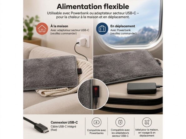 Coussin chauffant Wilson Gabor alimenté par USB-C ou batterie