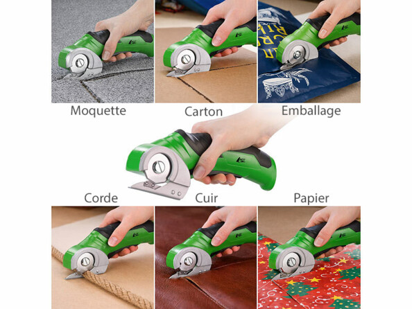 Ciseaux électriques sans fil mis en situation sur différents matériaux