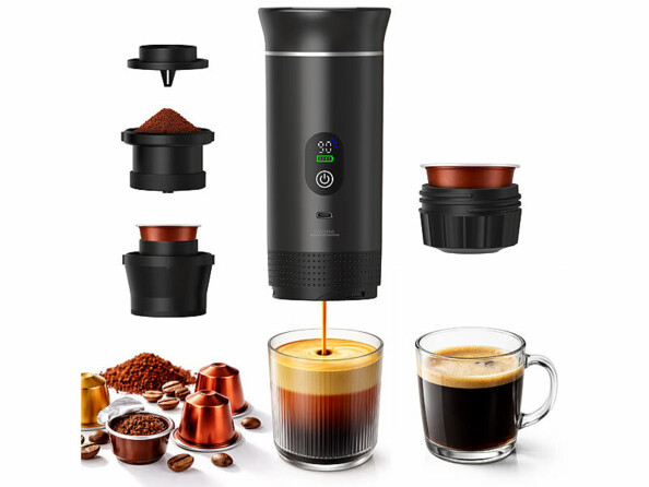 Machine à expresso nomade rechargeable avec différents supports pour dosette ou café moulu