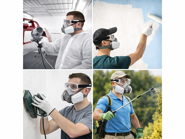Masque de protection respiratoire réutilisable AS-100 mis en situation avec différentes utilisations