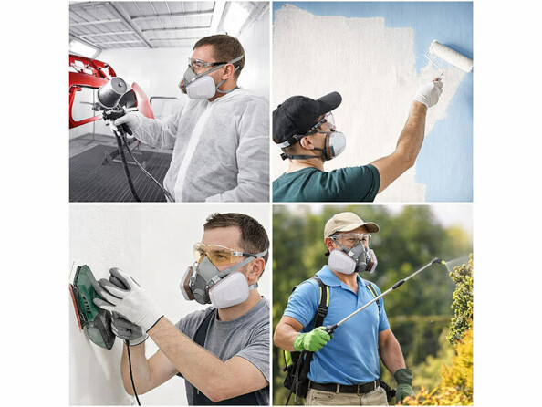 Masque de protection respiratoire réutilisable AS-100 mis en situation avec différentes utilisations