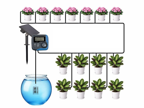 schéma de mise en place du système d'irrigation solaire autonome BWC-630.solar pour jusqu'à 15 plantes